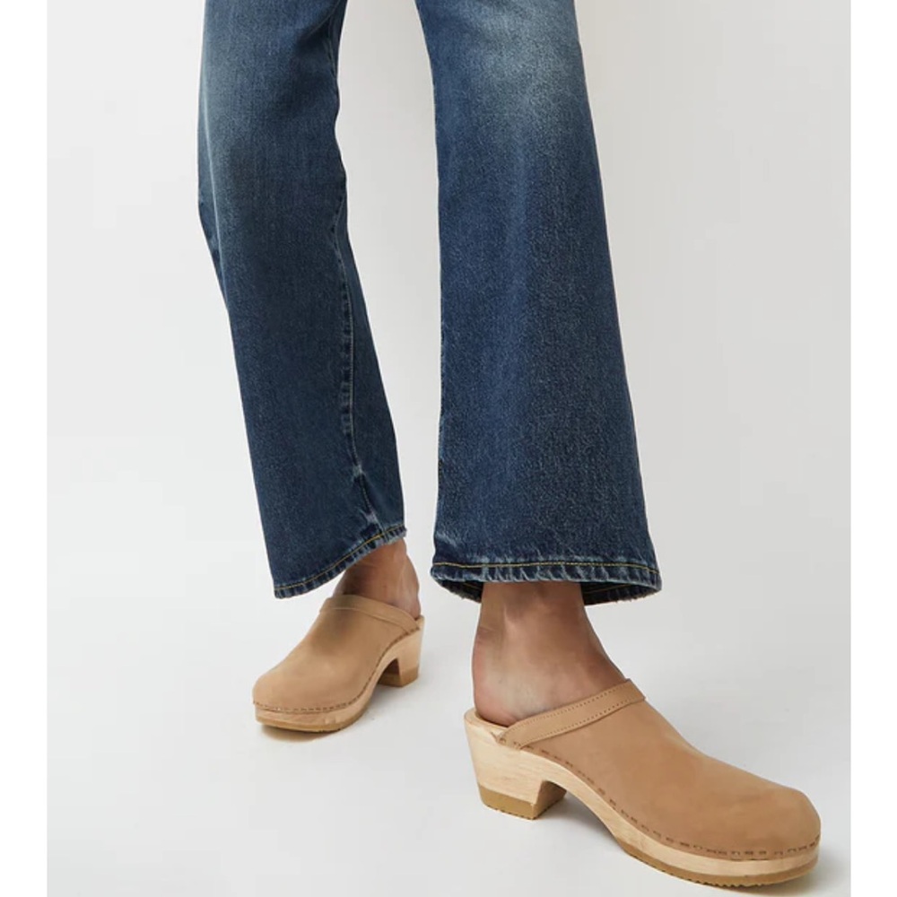 No. 6 Tan Leather Clogs in Bone